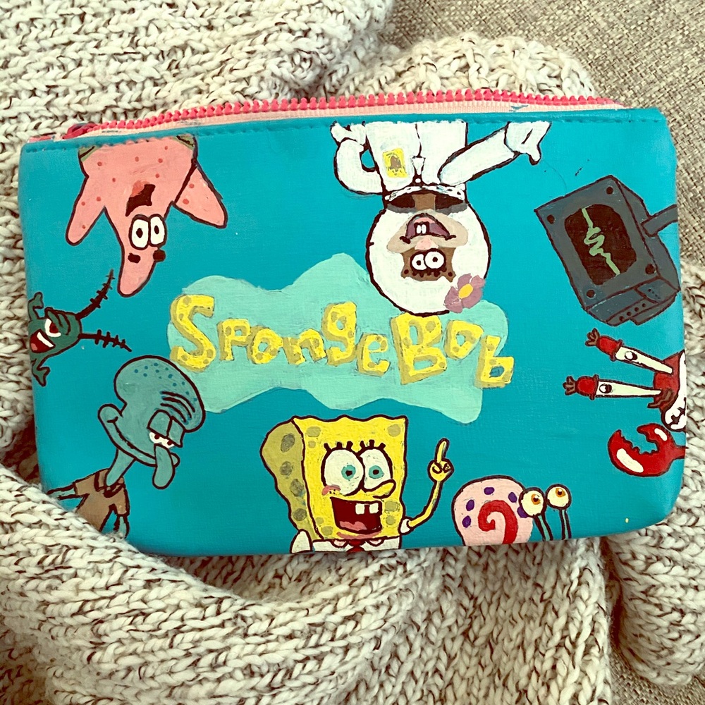 Hand painted wallet, spongebob - one of a kind